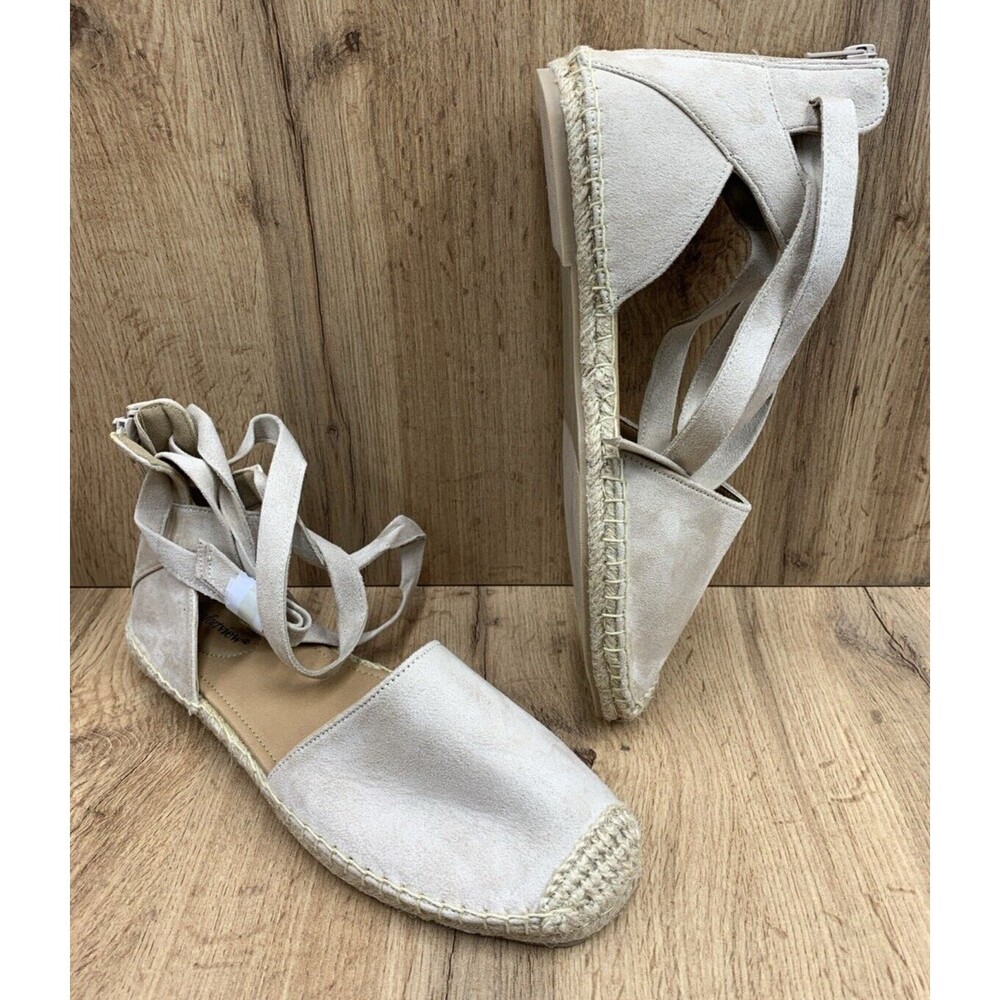 Comfortview Shayla Flats Strappy Shoes Women's 10.5 W Beige Espadrille Back Zip